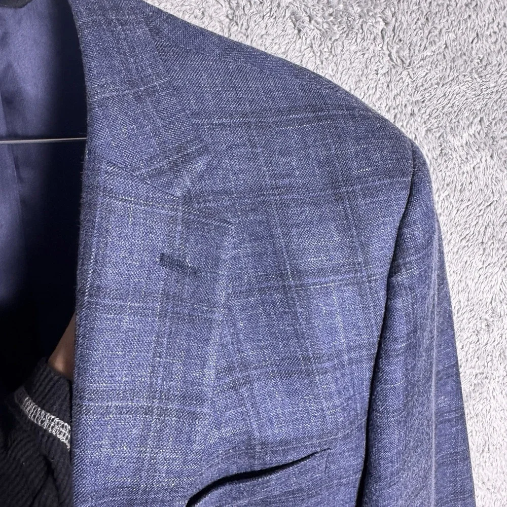 Jos A Bank Sport Coat Mens 44R Signature Windowpane Silk Linen Wool Blazer